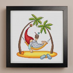 gnome cross stitch pattern pdf, summer cross stitch,  cocktail gnome, beach gnome