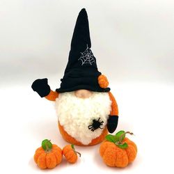 halloween leprechaun with pumpkins, autumn scandinavian gnome, thanksgiving day gnome, fabric pumpkins, fall decorations