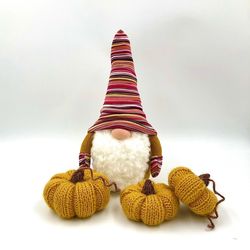 scandinavian gnome with pumpkins, halloween leprechaun, autumn soft fabric gnome, fall decor, decorative pumpkins