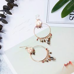 crystal beads golden big round circle rings dangle hanging drop earrings for women jewelry accessories gifts..