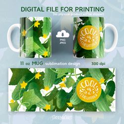 11oz coffee mug sublimation template, cucumber design mug, sublimation mug design