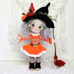 witch doll crochet pattern pdf in english  amigurumi halloween doll