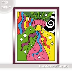 hippie style cross stitch pattern. abstract cross stitch pattern. psychedelic art