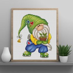 Gnome cross stitch pattern PDF, garden gnome, spring gnome, summer gnome,  summer cross stitch