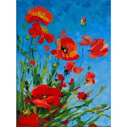 scarlet poppies painting original art artwork impasto palette knife