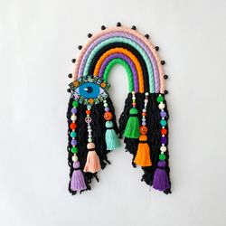 funny halloween decoration, creepy cute halloween party, pastel halloween rainbow wall hanging, unique gift idea