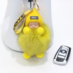 sleeping baby fur ball keychain