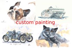 custom painting from photo original art personalised pet car boat portrait watercolor art  8x12"