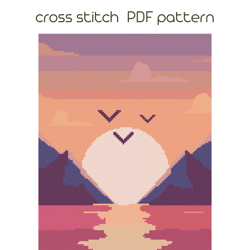 sunset cross stitch pattern, sea view, pdf tutorial /81/