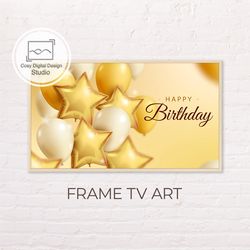 samsung frame tv art | 4k happy birthday art for frame tv | digital art frame tv | gold and white balloons lettering