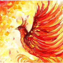 phoenix oil painting phoenix original art fire bird textured painting handmade. made to order