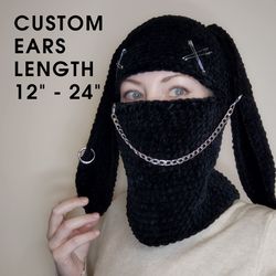 black bunny balaclava with custom ears length halloween full face cover with long ears