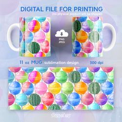 funny 11 oz mug sublimation design, lollipops and cactuses, png jpeg download