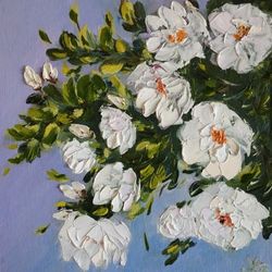 white roses original oil painting floral artwork garden flowers wall art