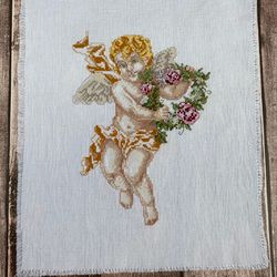 embroidered picture angel. handmade cross stitch finished product unframed. home decor.