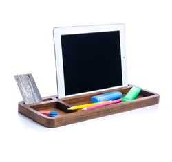 desk organizer for him catch all tray wood cell phone stand wooden pencil holder for desk office desk accessories gift