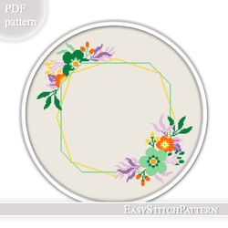 flower border cross stitch pattern. wreath cross stitch. flower frame cross stitch.