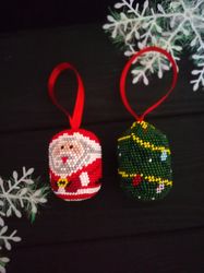 christmas balls set 2 balls , santa figurine , santa claus with christmas tree