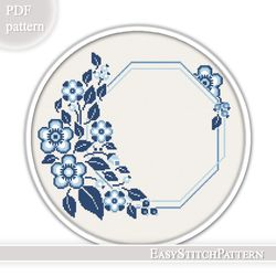 wreath cross stitch pattern. flower frame cross stitch. easy cross stitch.