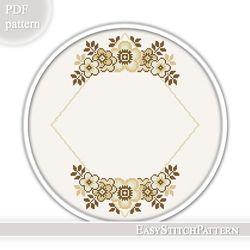 floral wreath cross stitch pattern. flower frame cross stitch. nature cross stitch.