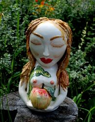 lady head vase adam and eve snake apple vase bust collectible figurine face vase handmade porcelain sculpture naked girl