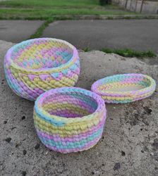 set of baskets for the interior, holder for glasses, basket for the bathroom, crochet basket