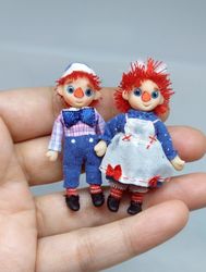 ooak dolls raggedy ann & andy 5 cm polymer clay miniature handmade dolls