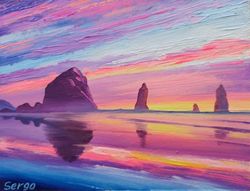 dawn over the pacific ocean original oil art on cardboard