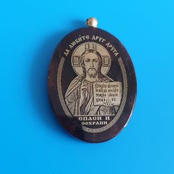 jesus christ christian handmade pendant necklace made of vulcanic lava obsidian free shipping