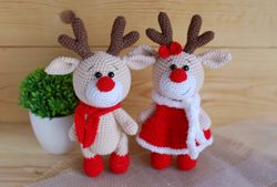 deer stuffed animal is set of two deer. crochet toy set christmas reindeer.