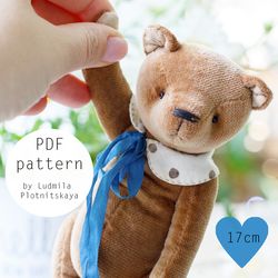 velvet teddy bear pattern with collar, 17 cm, classic teddy bear