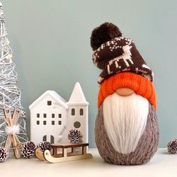 winter gnome with slouchy hat, christmas gnome decor, hygge scandinavian holiday decor