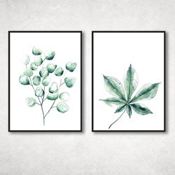 green leaves watercolor,  leaves print, watercolor leaves, greenery, watercolor art, set of 2 prints, wall art, botany