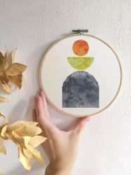 geometric cross stitch pattern modern cross stitch pdf mid-century cross stitch boho embroidery orange green gray