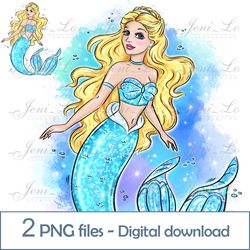 princess mermaid 2 png files sea princess clipart sublimation magic design gift for princess digital download