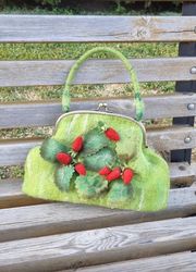 digital felted bag pattern, bag tutorial, diy felted bag pdf, bag strawberry pattern, bag felting instructions, eco bag