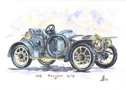 car painting original art peugeot classic car watercolor 8" by 12"  by artmadeira