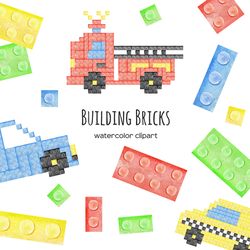 watercolor colorful plastic building bricks clipart