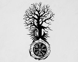 tree yggdrasil and vegvisir compass germano scandinavian mythology ancient viking wall sticker vinyl decal mural art