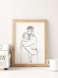 custom line drawing, family portrait, anniversary gift, custom portrait, couple line art, sketches from photo, line art