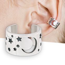 silver moon ear cuff no piercing, moon earring silver
