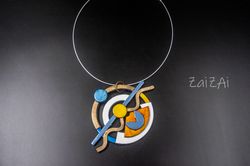 kandinsky asymmetrical statement necklace polymer bib necklace