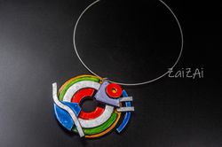 kandinsky asymmetrical statement necklace polymer bib necklace