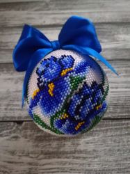 blue big christmas ball, christmas decoration, beaded spruce