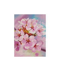 sakura original oil painting on cardboard handmade