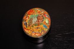 gold lacquer box with birds wildlife unusual interior art gift