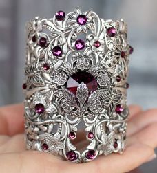 handmade unique fantasy silver vintage victorian swarovski bracelet