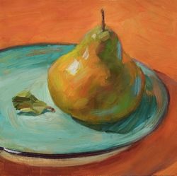 pear painting food original art dessert wall art fruit artwork 8x8 by sonnegold