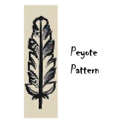 feather peyote beading pattern bracelet, monochrome seed bead bracelet, black white beaded pattern graph digital pdf