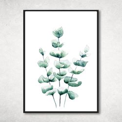 botanical wall print, watercolor green leaves wall art, botanical plants, minimal botanical art, botany art, printable